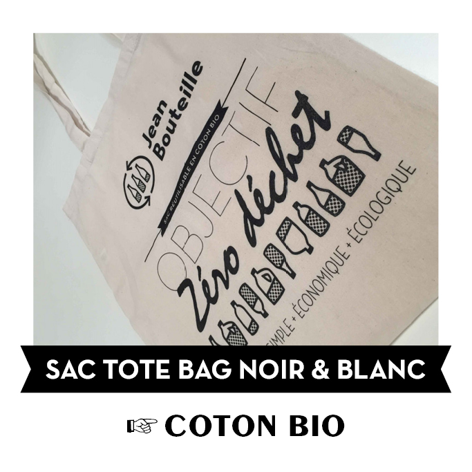 [AC0102] Sac Tote bag - coton bio - "Objectif zéro déchet" - noir et blanc
