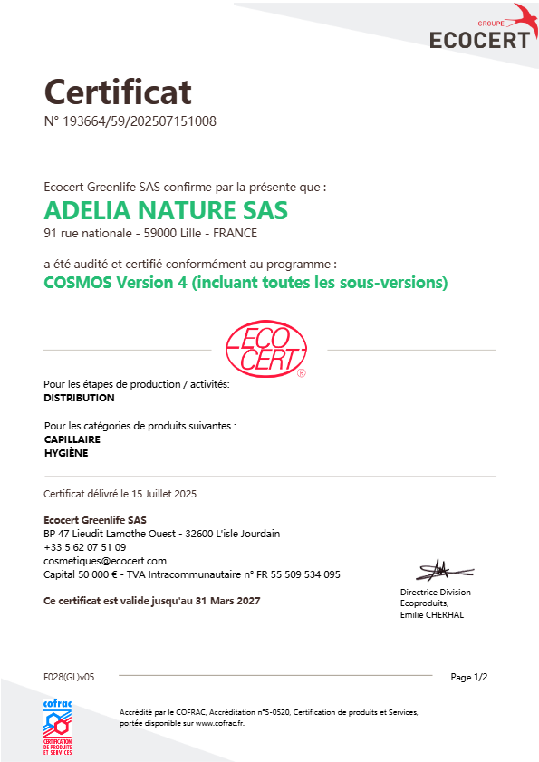 2027-03-31 CERTIFICAT COSMOS ADELIA NATURE JEAN BOUTEILLE